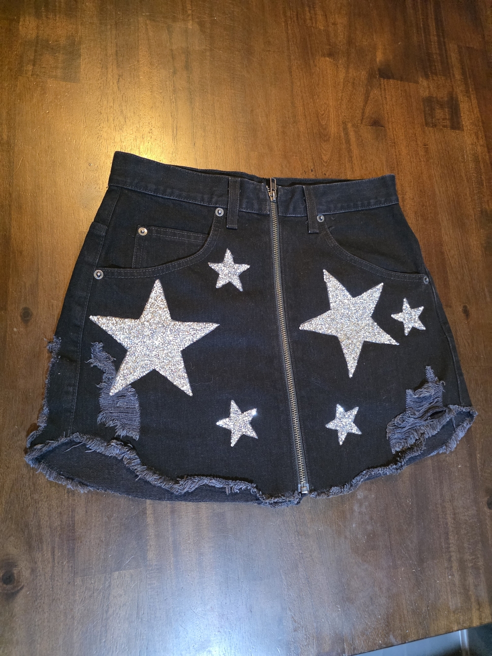 Carmar Western Black Denim Mini Skirt with Silver Stars